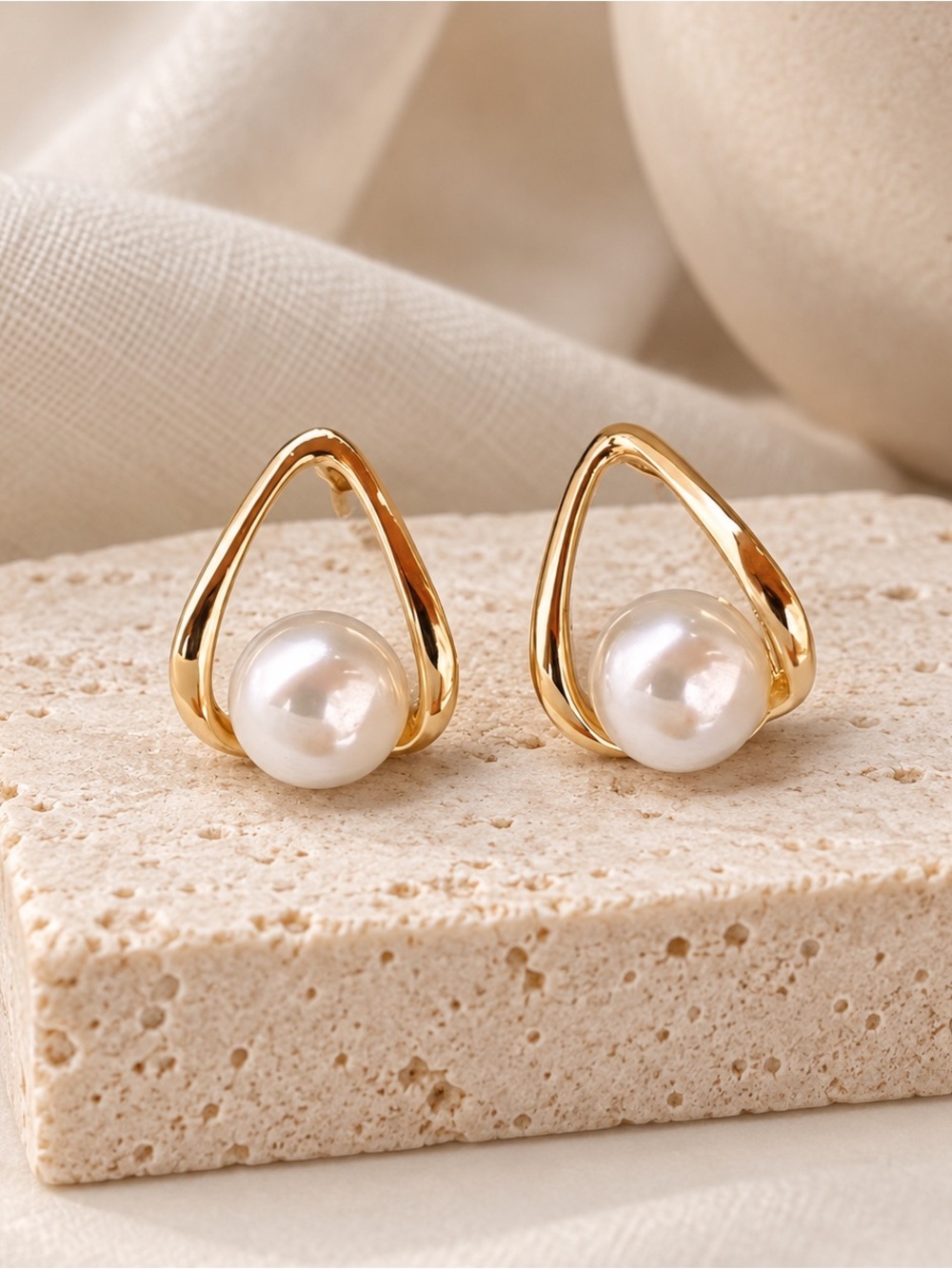 Gold tone Pearl Drop Stud Earrings New